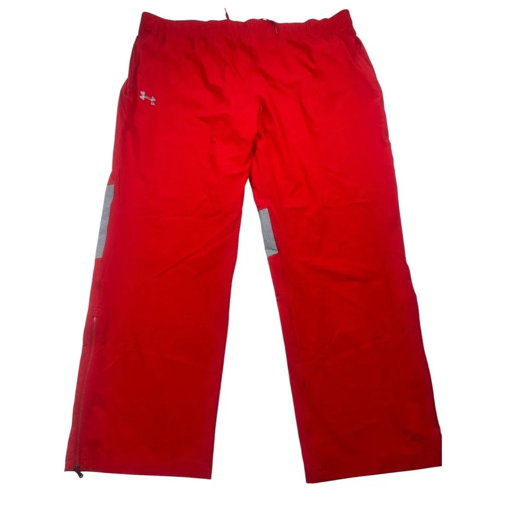 Under Armour Heat-gear Track Pants Men's 3XL Red Loose Fit Ankle Zip Drawstring